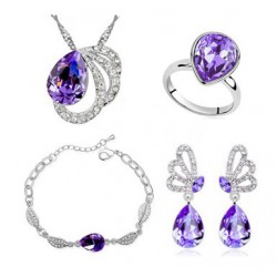 Platinum plated purple wing leaf jewellery set plus for girls & women 